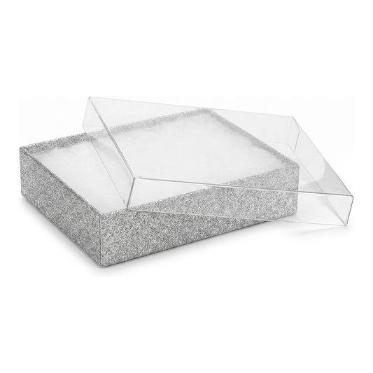 Clear-Lid Cotton-Filled Box - Silver Texture