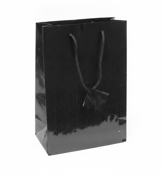 Solid Color Paper Tote — Glossy Black — 3 x 2 x 3.5 in