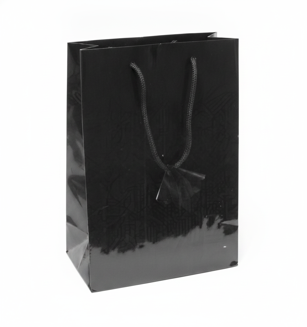 Solid Color Paper Tote — Glossy Black — 4 x 2.75 x 4.5 in
