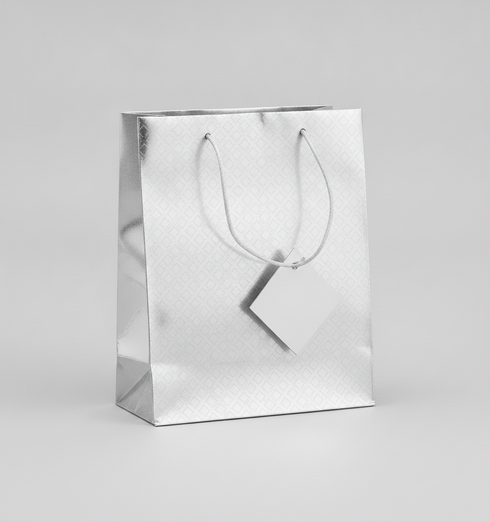 Solid Color Paper Tote — Glossy Silver Metallic — 3 x 2 x 3 in