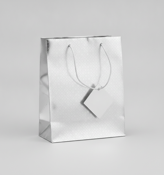 Solid Color Paper Tote — Glossy Silver Metallic — 4 x 2 in