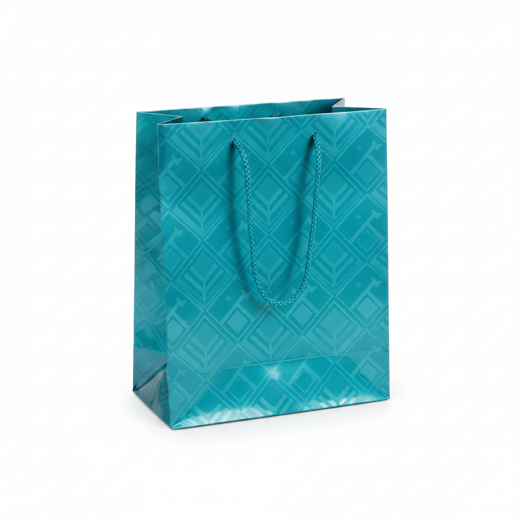 Solid Color Paper Tote — Glossy Teal Blue — 4.75 x 2.5 x 6.75 in