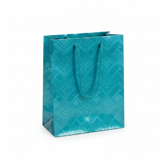 Solid Color Paper Tote — Glossy Teal Blue — 4 x 2.75 x 4.5 in