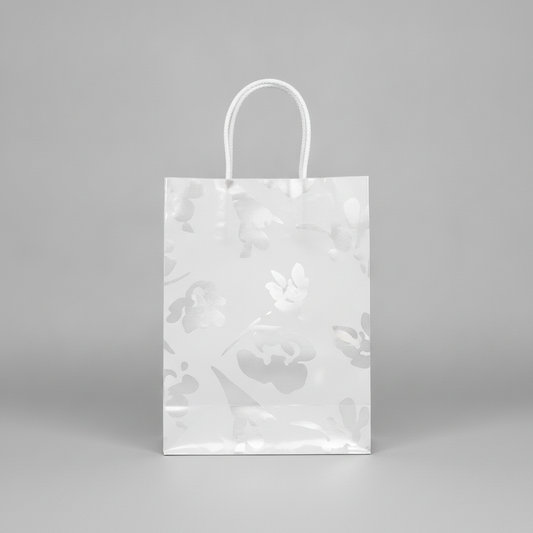 Solid Color Paper Tote — Glossy White — 8 x 5 x 10 in