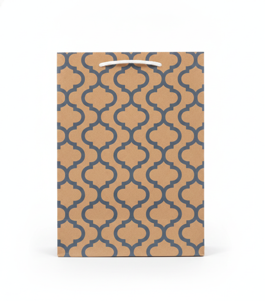 Trellis Paper Gift Bag — Blue Trellis Kraft — 6 x 9 in