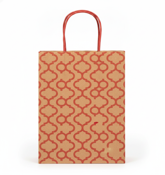 Trellis Paper Gift Bag — Red Trellis Kraft — 4 x 6 in