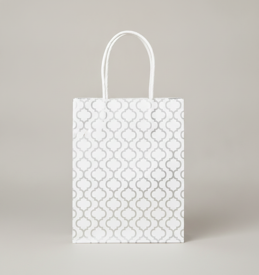 Trellis Paper Gift Bag — Silver Trellis — 4 x 6 in