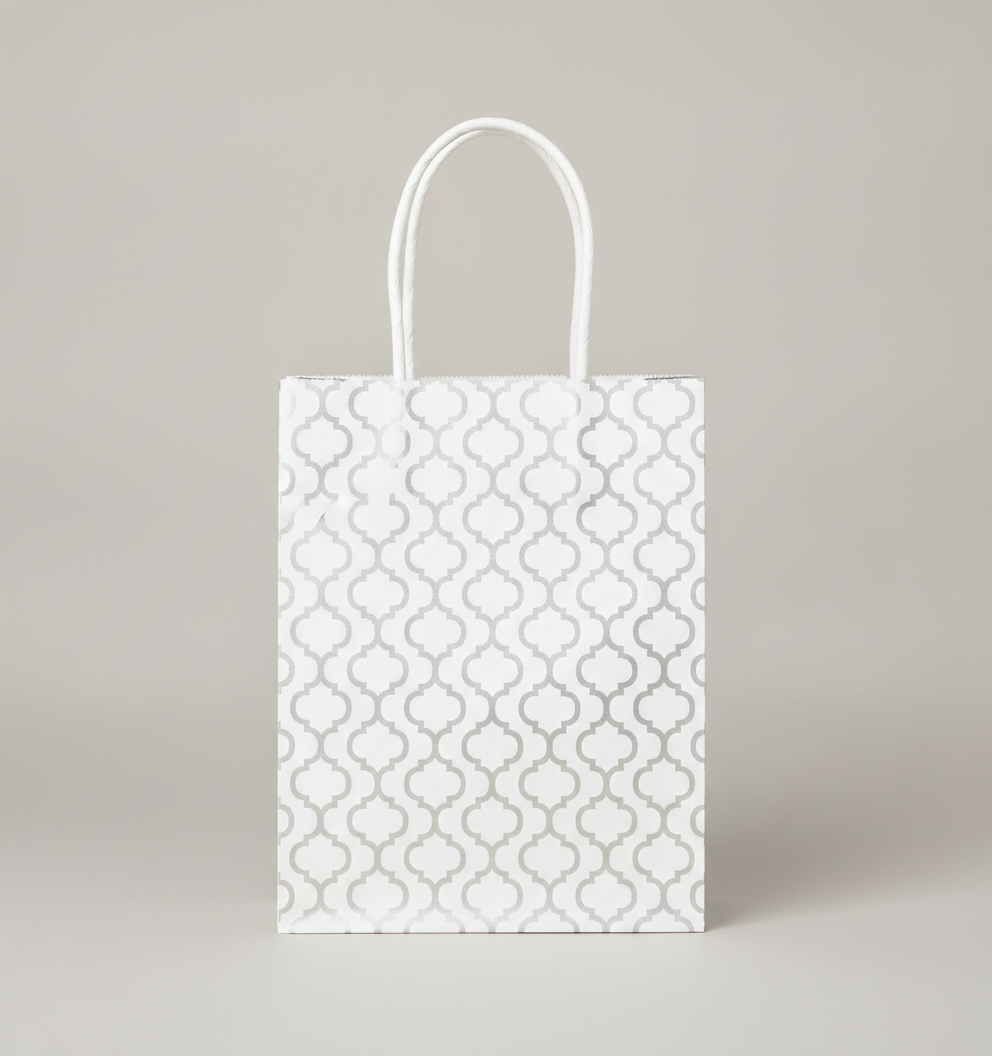 Trellis Paper Gift Bag — Silver Trellis — 5 x 7 in