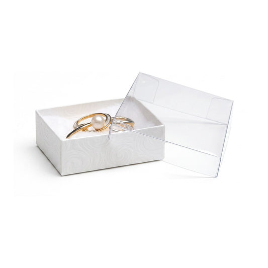 Clear-Lid Cotton-Filled Box - White Swirl