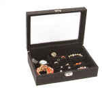 Jewelry case w/keylock,glasstop-bk poly w/black